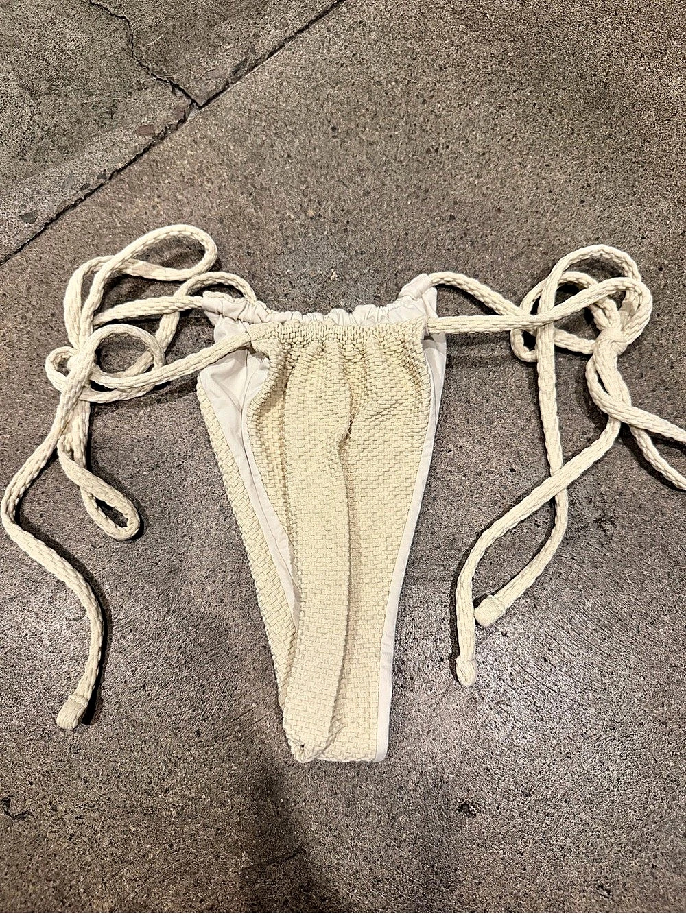 Frankies Bikinis Cream String Bikini Bottom Size Small